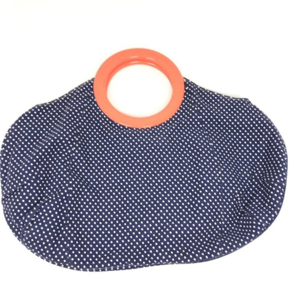 J Crew Retro blue & white polka dot bag